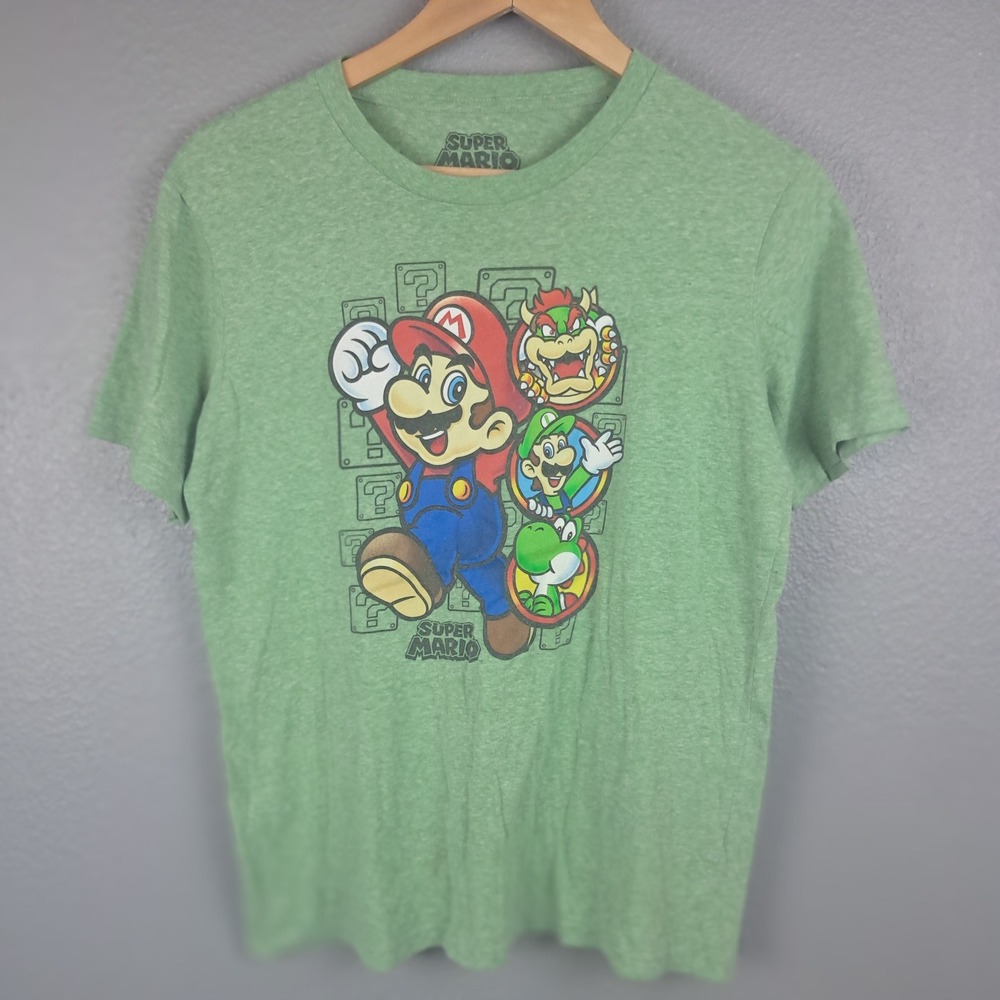 Super Mario Nintendo Mens XL Green Graphic Tee Y2K Retro Gamer Streetwear